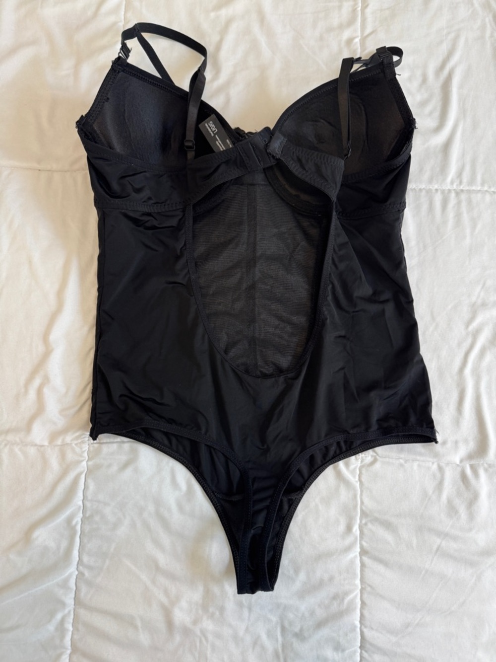 Unbranded Womens Thong Structured Bodysuit Mesh Size L Black Lingerie - Picture 3 of 7